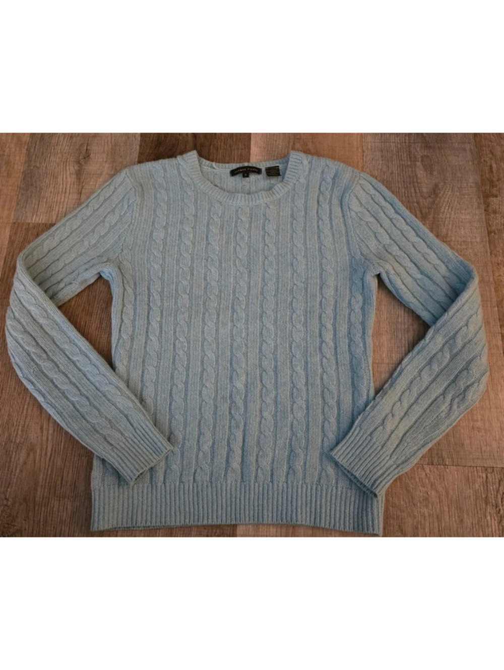 Vintage Jeanne Pierre Light Blue Cable Knit Crewneck Sweater Lambswool Angora